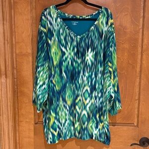 Catherines Teal and Multicolor Patterned Top
